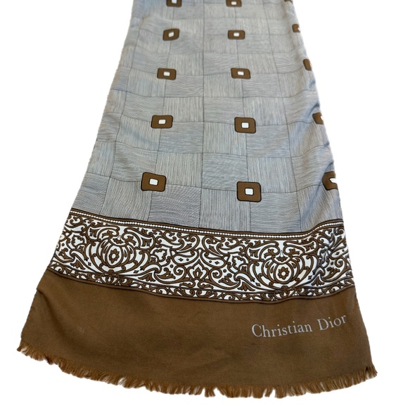 Vintage Brown & Cream Wool-Silk Scarf – Attributed to Christian Dior 🇫🇷 - Picture 6 of 9